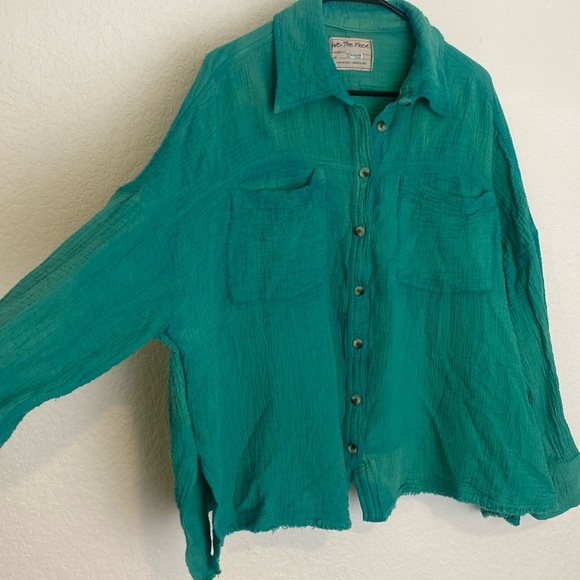 Free People We the Free Tie Dye Green gauze Button up Small - Picture 3 of 6
